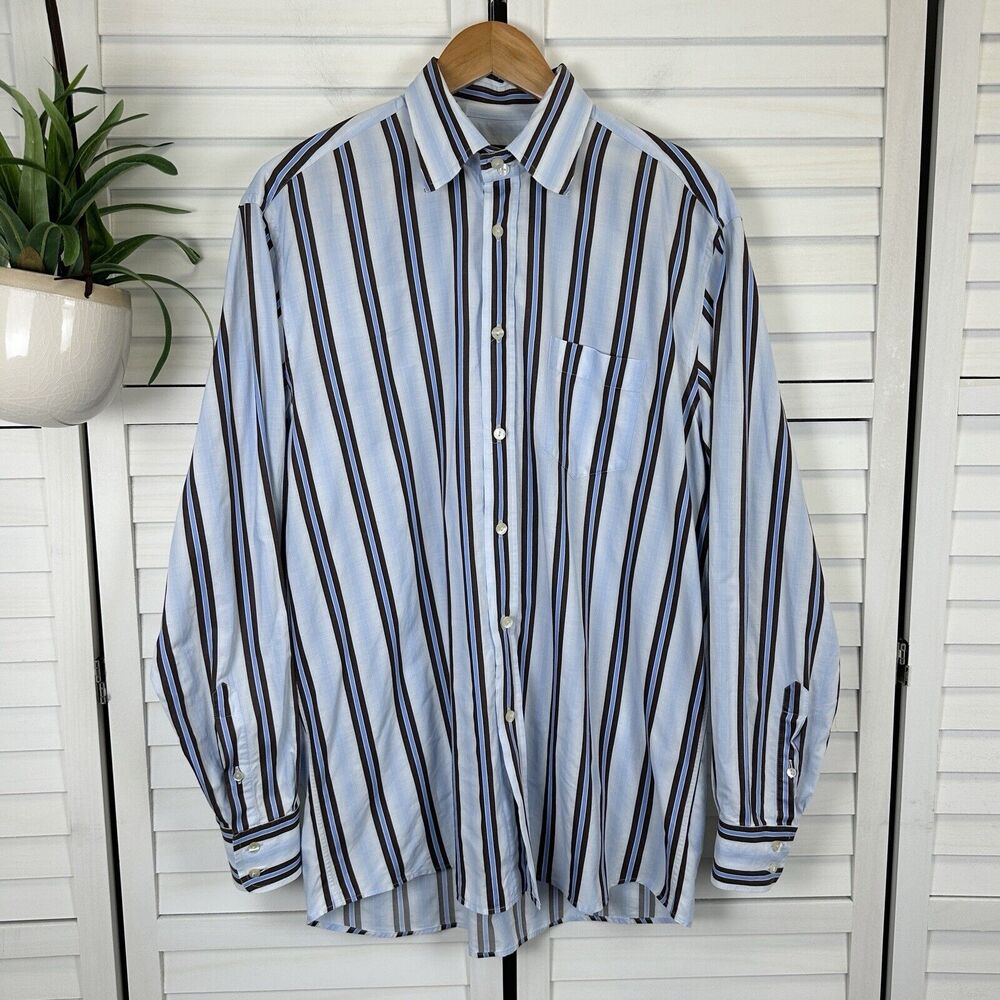 Dolce‎ & Gabbana Italy Blue Striped Button Front Casual Dress Shirt Size 16 / 41